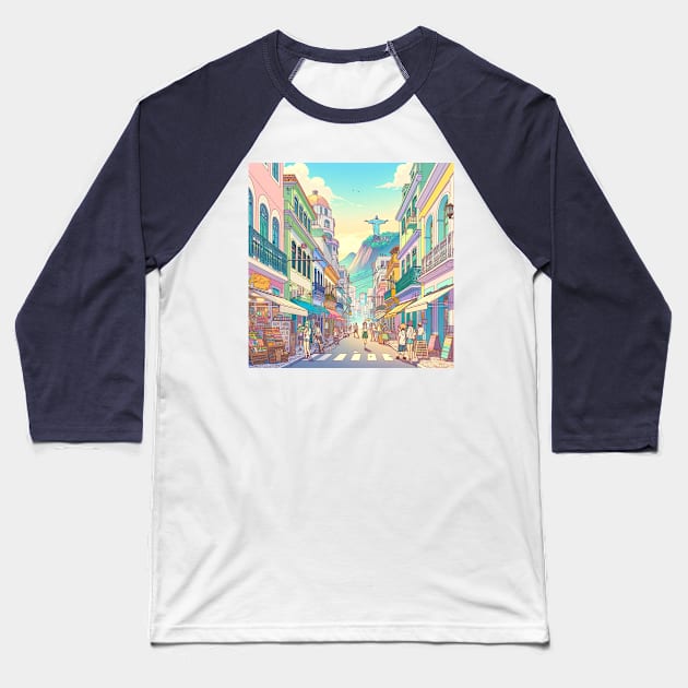 Rio de Janeiro Street Illustration Baseball T-Shirt by unrealartwork